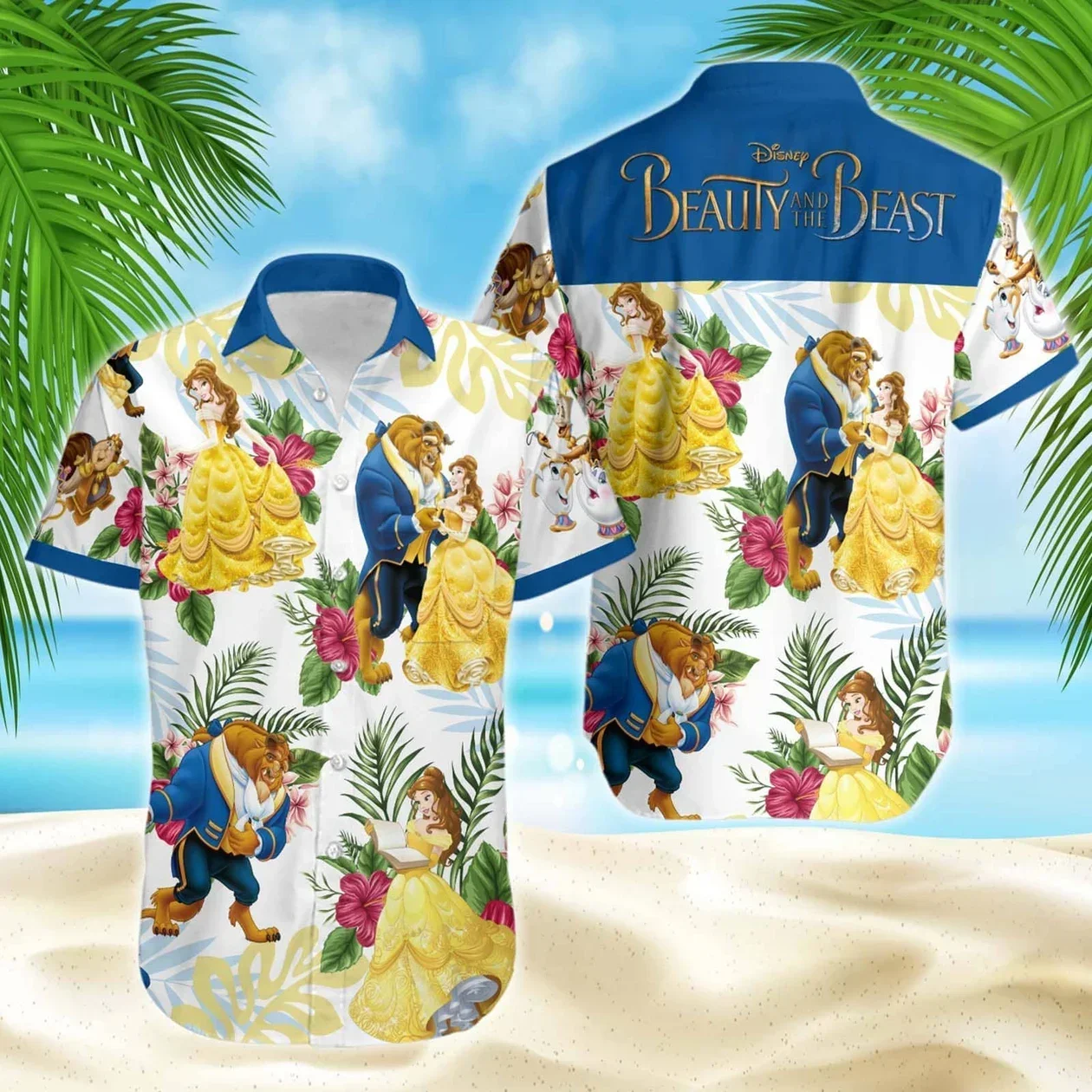 

Beauty and the Beast Hawaiian Shirt Men Short Sleeve Shirt Disney Hawaiian Shirt Fashion Vintage Floral Shirt Beach Party Tops