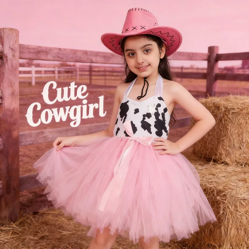 

Pink Cowboy Inspired Tutu Dress Fluffy Mesh Princess Dress Festival Party Costume Stage Performance Elegant Ball Gown Outfit