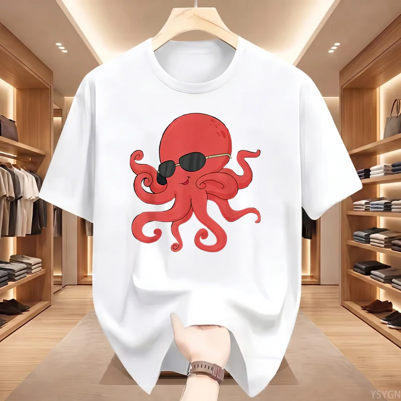 Octopus Marine Animal Ocean Sea Creature T Shirts Men Pure Cotton Humor Streetwear Tee Shirt Short Sleeve Unisex Loose Clothing