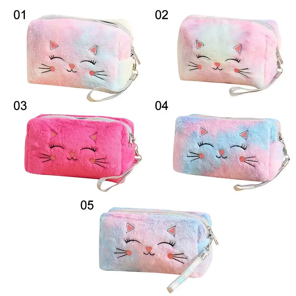 Cartoon Plush Cat Cosmetic Bag Women Colorful Makeup Pouch Portable Toiletry Bag Travel Organizer Female Beauty Case Neceser