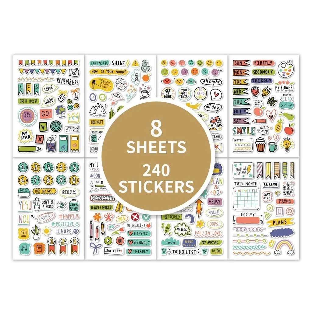 240 Pcs/8 Sheets Planner Mark Label Stickers - DIY Graffiti Decals for Journals, Scrapbooking & Handmade Giajar Sticker Store