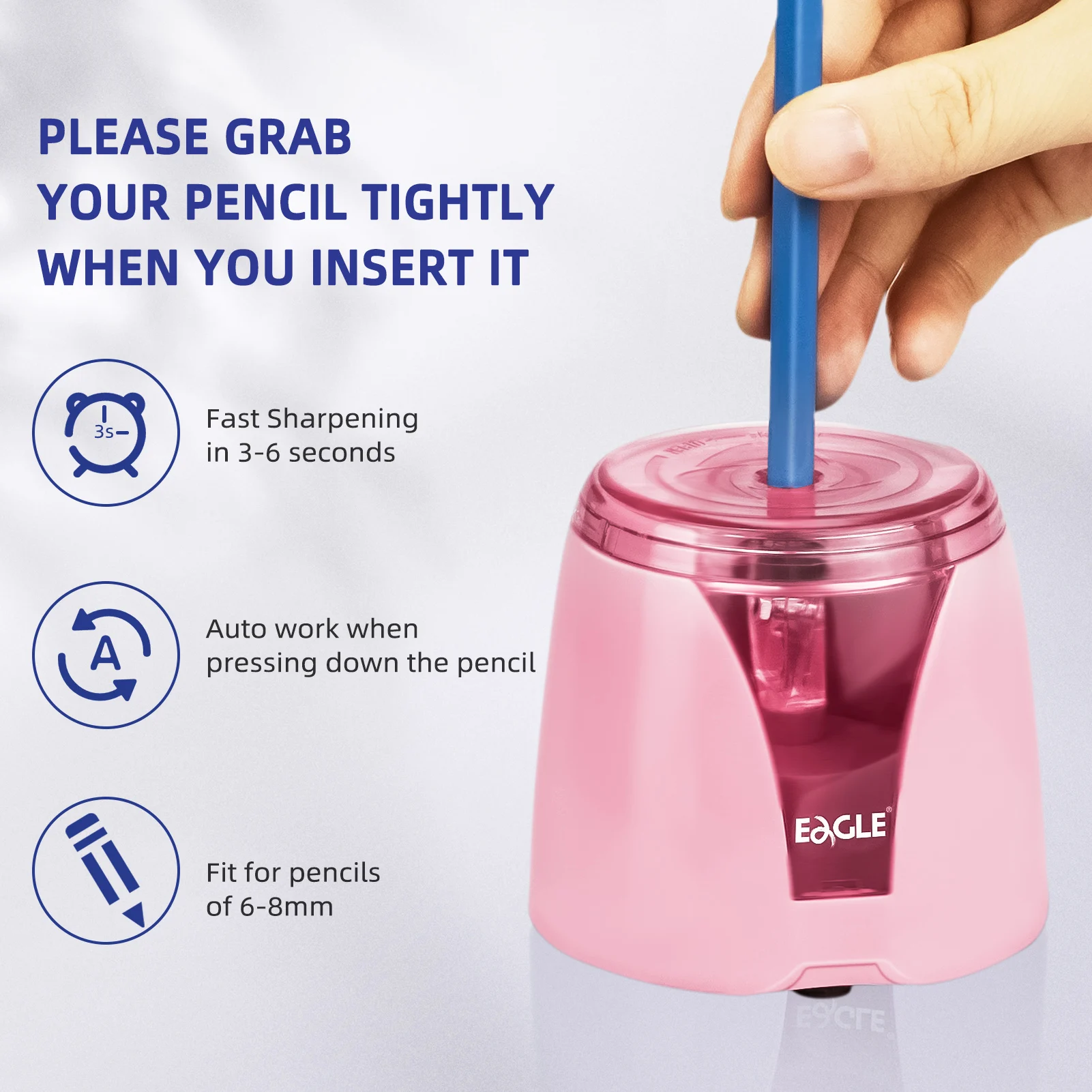 Eagle Auto Electric Pencil Sharpener, Battery Operated, Replaceable Blade, Office School Supplies Stationery