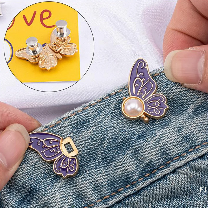 [YU]Exquisite Luxury Butterfly Adjustable Tightener Waist Buckle Jeans No Sewing Required Waist Button Detachable Waist Buckle
