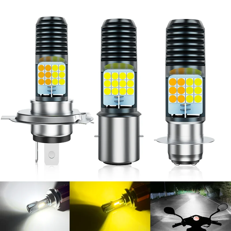 1PC H4 H6 LED Motorcycle Headlight Bulb BA20D P15D 24LED 3030 Dual Color White Yellow For Moto Scooter Accessories 12V 80V