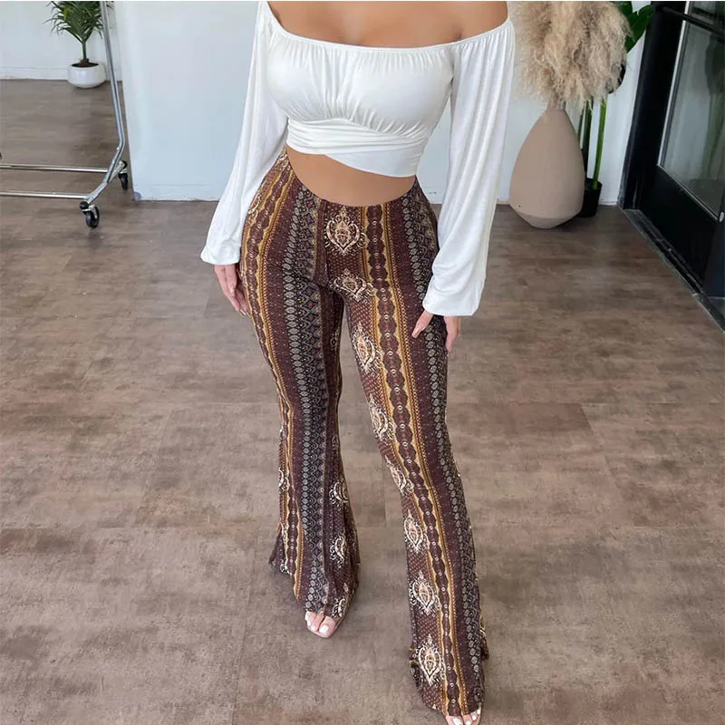 Flare Pants Ethnic Tribal Print Bell Bottom Yoga Hose