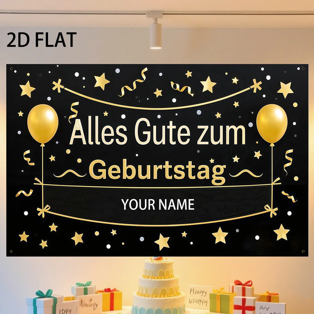 Custom 2D Flat 110*180 cm Polyester Happy Birthday Banner, Alles Gute zum Geburtstag with your Name Birthday Backdrop Banner
