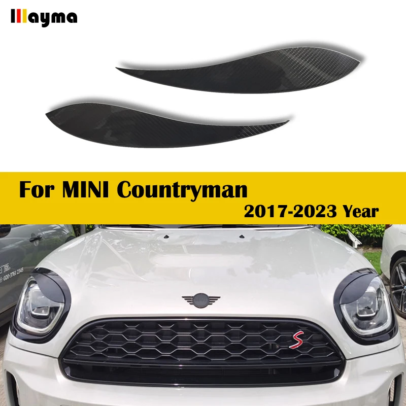 Carbon Fiber Car Headlight Eyebrows FRP Glossy Black Front Lamp Decorative Eyelids Cover For MINI Countryman 2017 - 2023 F60