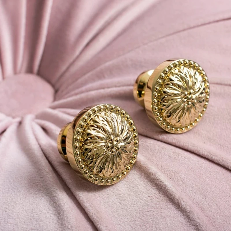 Vintage Gold Solid Brass Globe Furniture Bedroom Wardrobe Door Knobs Shoe Cabinet Drawer Flower Single Hole Silver Small Handles