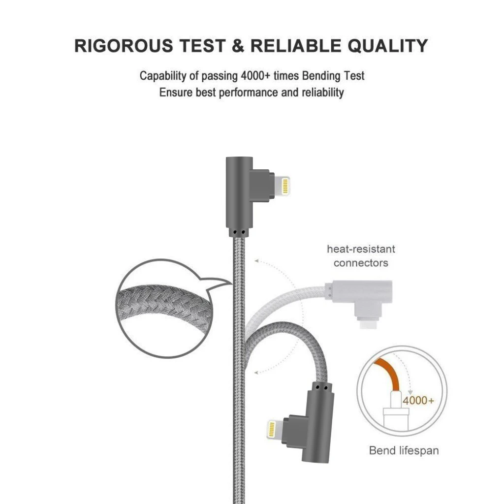 90 Degree USB Lightning iphone13 cable Cord Game Wire for Iphone12 11 X XS XR XS Max 8 7 Ipad Fast Charging 3m charging cable
