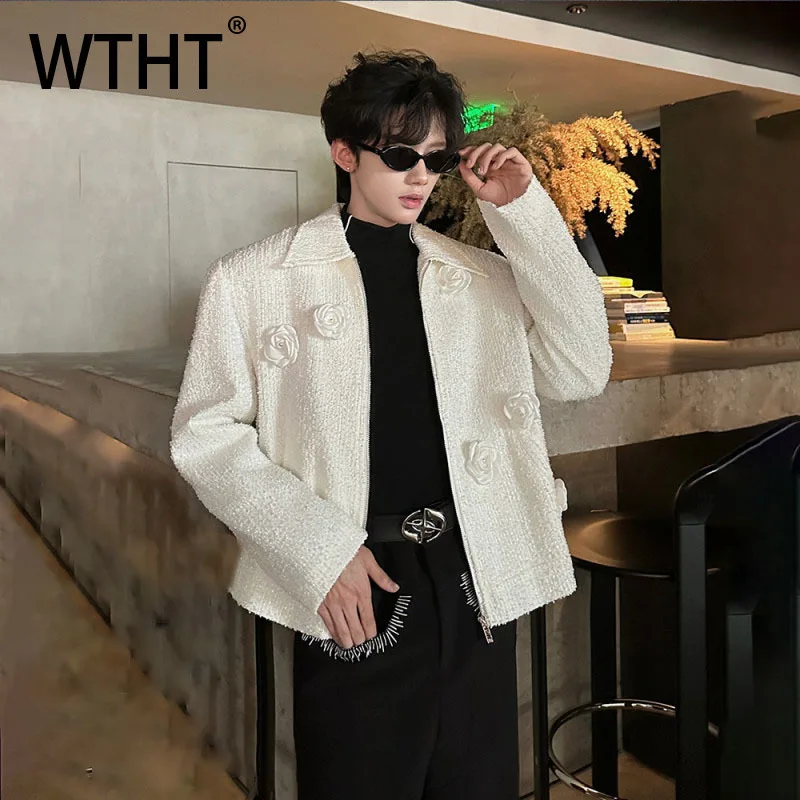 

WTHT модное мужское однотонное пальто с 3D цветочным дизайном, модная куртка с длинными рукавами и отложным воротником, мужская осень 2023, 2A1793