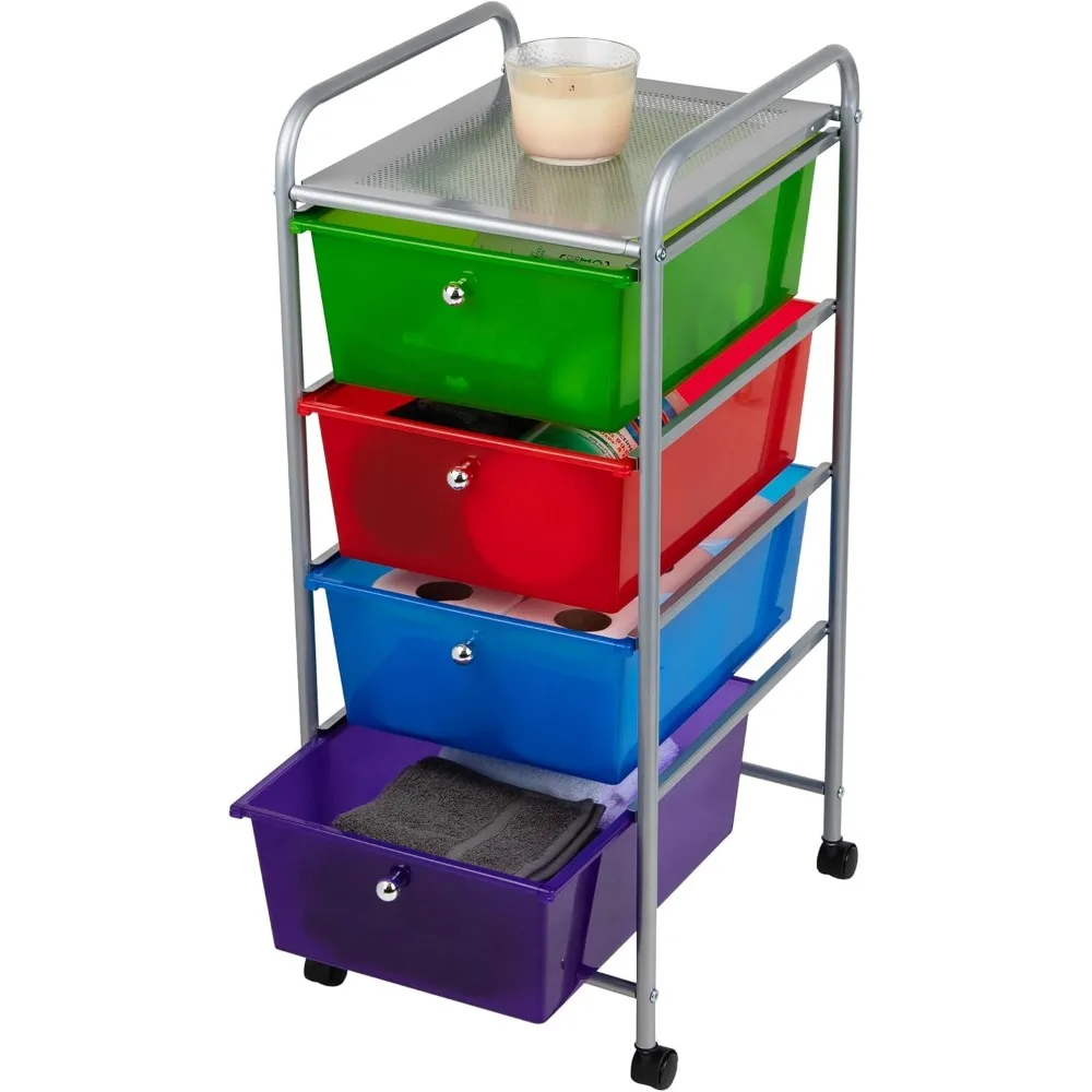 Multi-Color Rolling Utility Cart with 4 Drawers, Metal Frame Craft Storage for Kitchen Office, 12.75x15.25x30 Inches