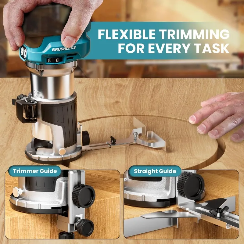 Cordless Compact Router for Makita 18V Battery 5 Variable Speeds Router Tool for Woodworking, 18000 R/min Wood Router Tool