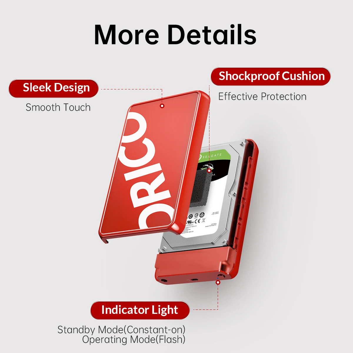 ORICO 3.5" HDD Case 6Gbps USB 3.1 Type-C To SATA 3.0 HDD Enclosure UASP Protocol Auto-Sleep Mode Supported Windows/Linux/Mac OS