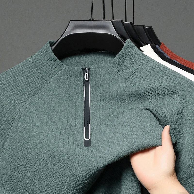 الراقية جودة تي شيرت رجالي س الرقبة بسيط بلون نصف سستة البلوز الخريف تنوعا مأدبة التنقل الاتجاه الرجالي