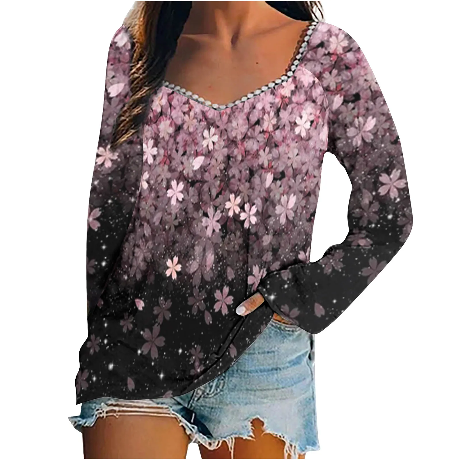 Women's clothing new women's top printed long sleeved casual T-shirt women's loose and versatile temperament and personality
