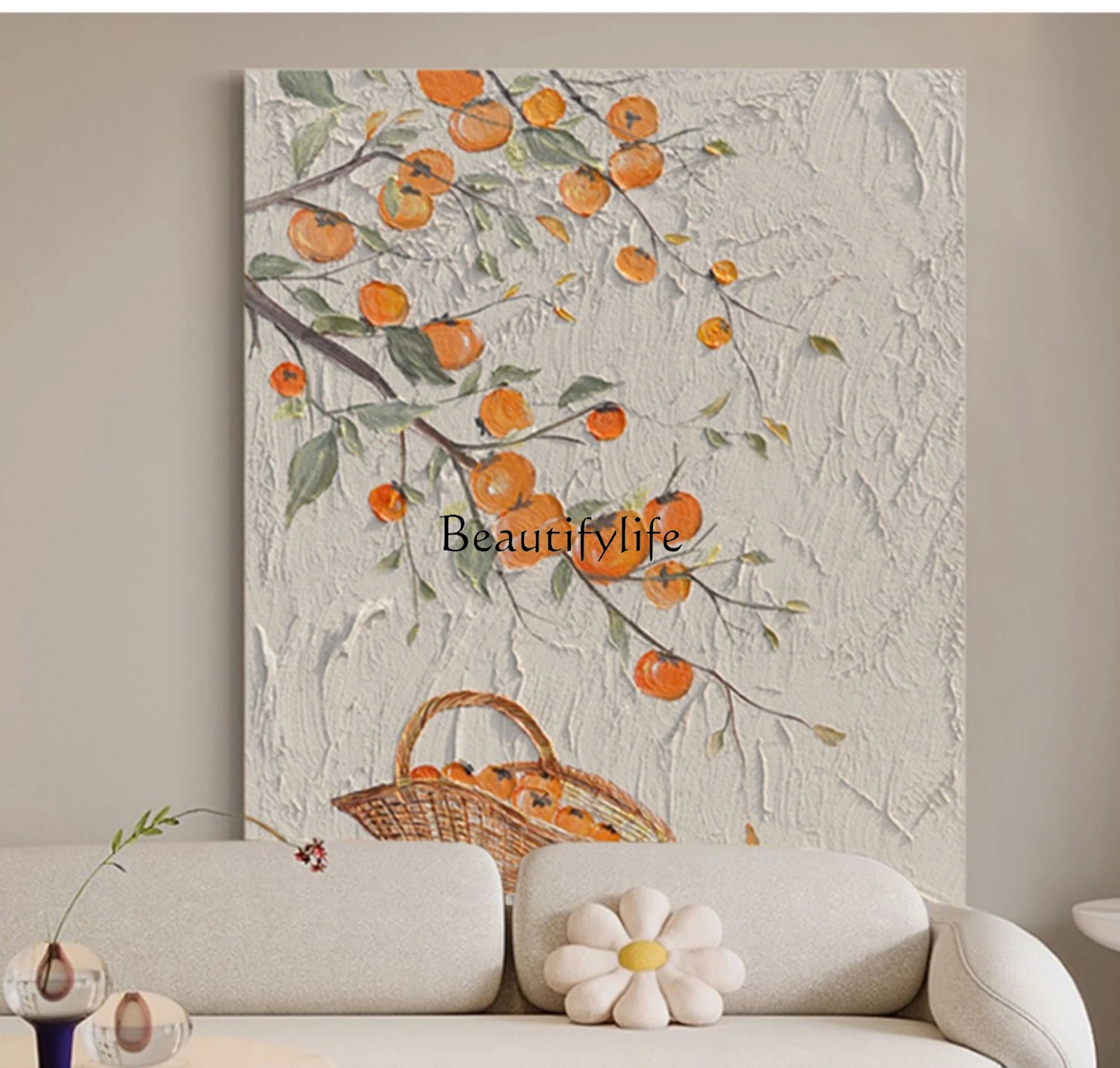 

A Pile of Persimmon Living Room Sofa Pure Hand Drawing Texture Hanging Painting Simple Bedroom Decorative Painting