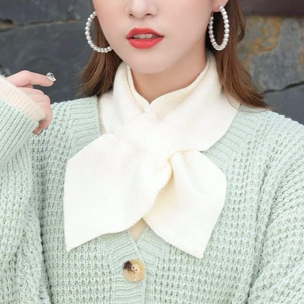Casual Winter Knitted Cross Scarf Warm Turtleneck Windproof Neck Warmer Detachable Sweater Bowtie for Women