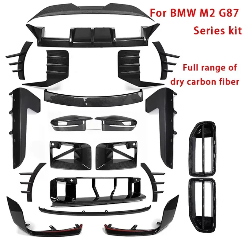 For BMW M2 G87 Dry Carbon Fiber Body Kit Diffuser Front Lip Rear Lip Air Vents Grill Side Skirts Spoiler Tail Wing  mirror shell