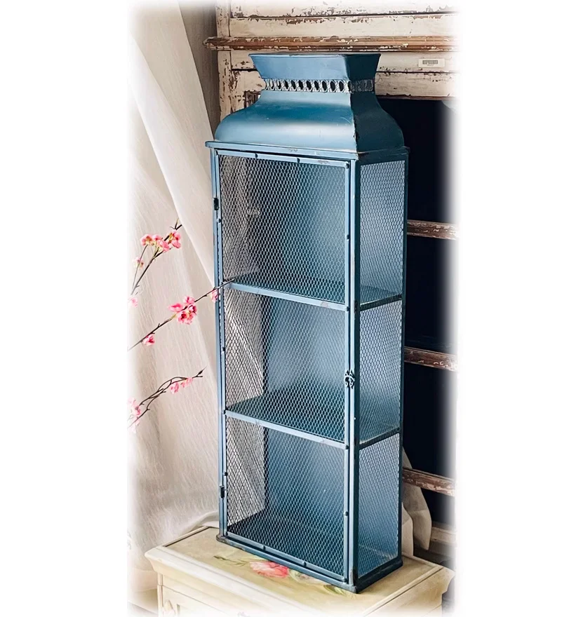 

Handcrafted Rustic Vintage Metal Mesh 3 Tier Art Decorative Storage Organization Wall Cabinet