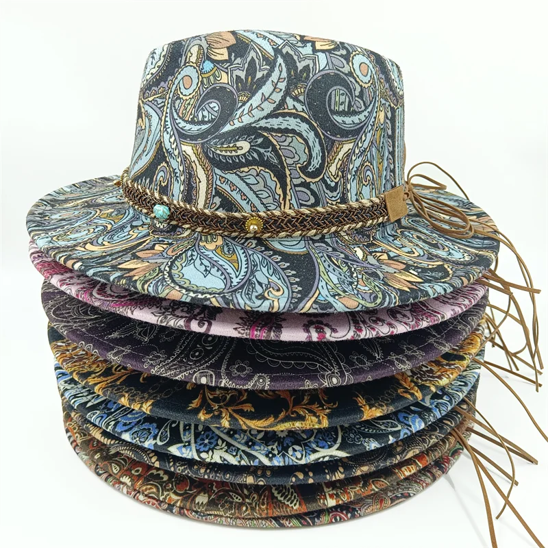 Loose women's fedora hat tie dyed hat 3d colored felt hat men's party hat pattern graffiti wide brimmed Panama hat neutral hat