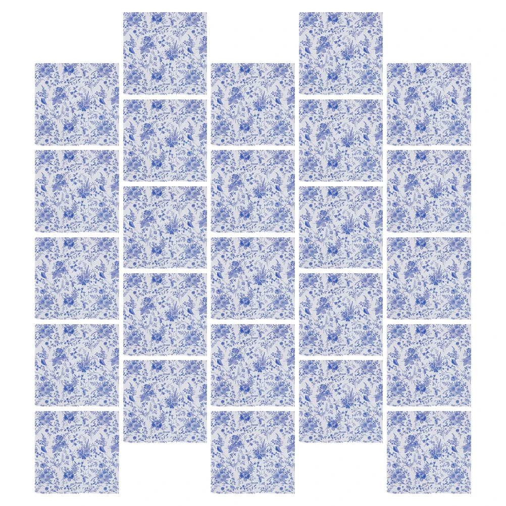 

100pcs Blue White Printed Paper Napkins Home Party Banquet Gathering Decorative Dinner Disposable Tissue Sheets Floral Vintage