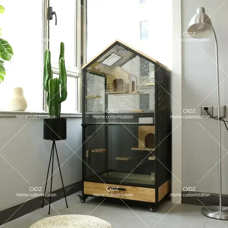 Second Generation Solid Wood Chinchilla Cage Cabinet Starry Sky Panoramic Transparent Villa Customizable