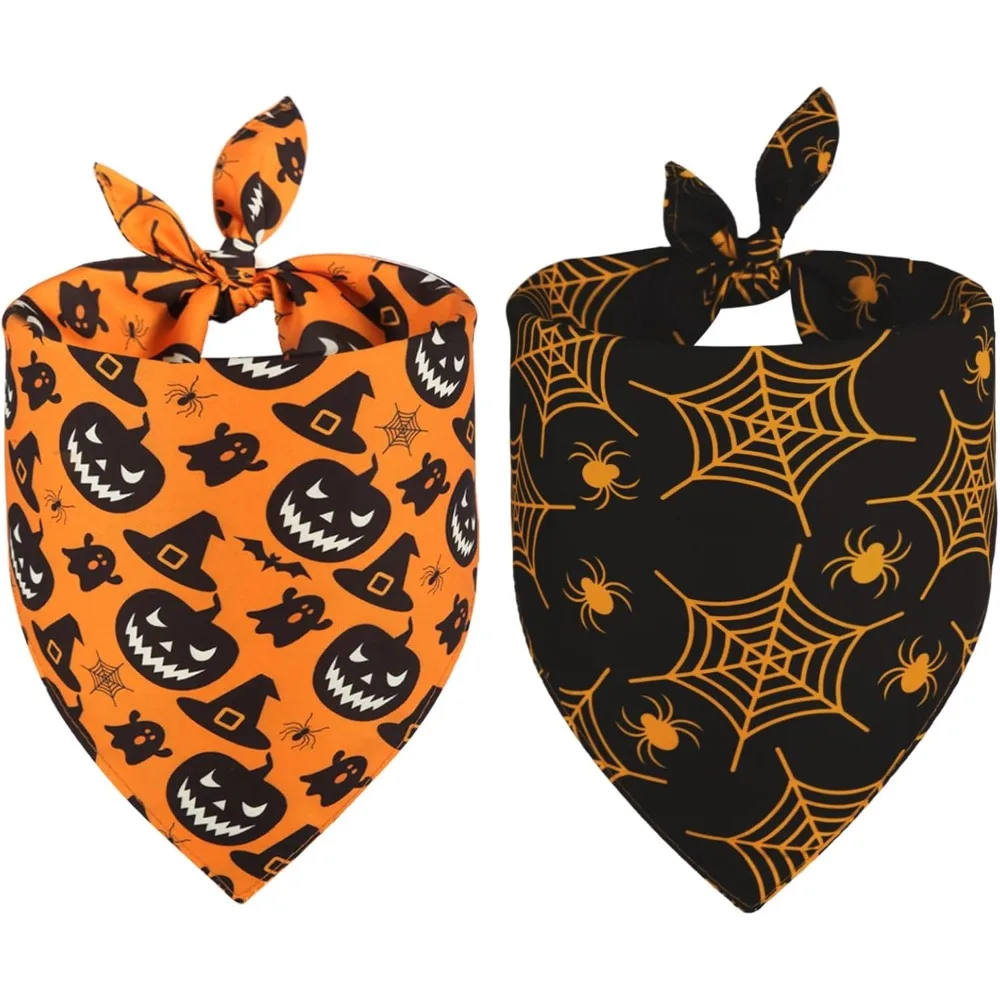 Halloween-Hundedreieck-Sabberhandtuch, wendbar, Kürbisse, Spinnweben, Schal für große, extra große Hunde, hochwertiger, langlebiger Stoff für Haustiere