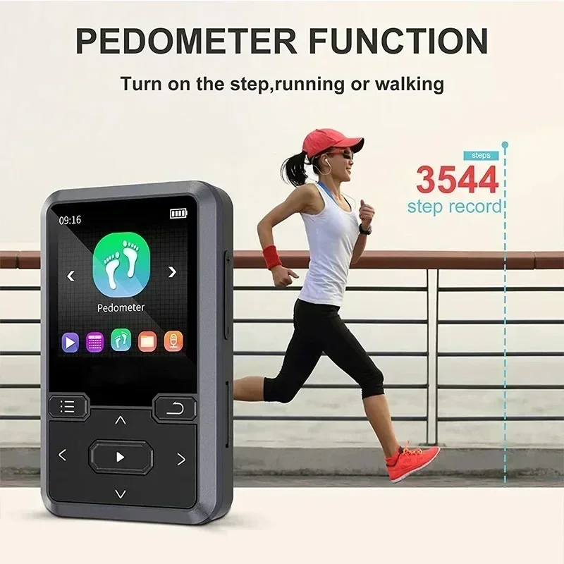 Mini back Clip Sports 32GB Lossless Sound MP3 Player with BT 5.0,Pedometer FM radio, New Design Mini 1.44 inch Music Player