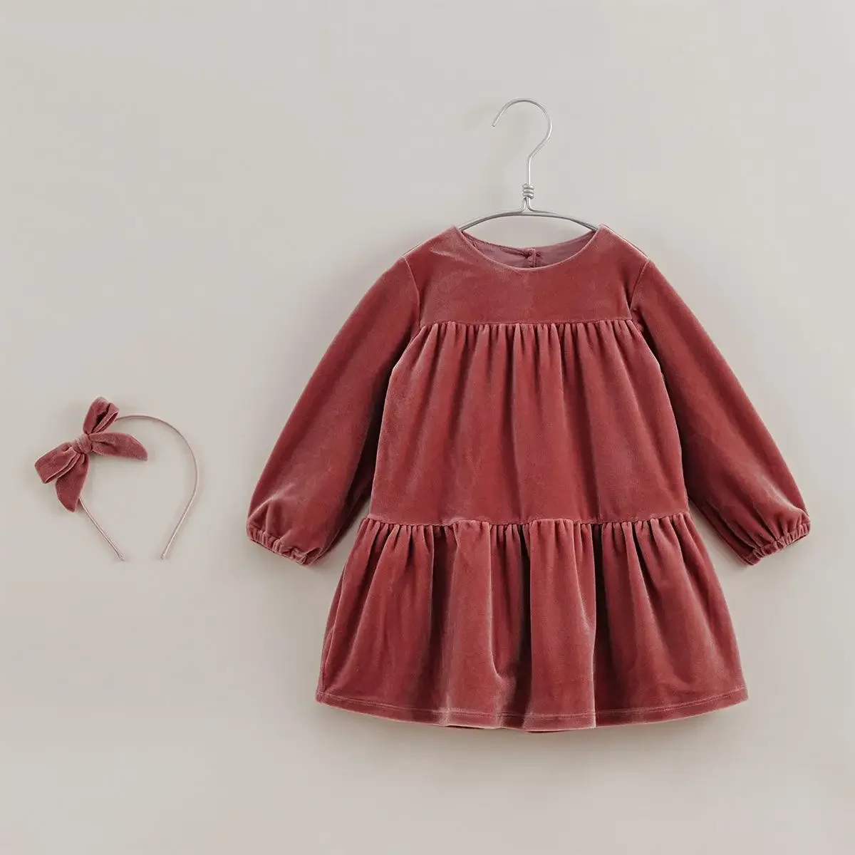 MARC&JANIE   Girls Spring Autumn Shoulder Drop A-line Velvet Dress Baby Girls Boutique Party Dresses 221361 French Series