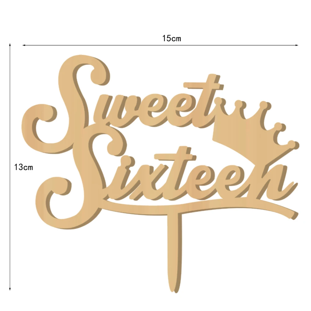

Cakes Insert Topper Decoration 16th Birthday Cake Decor Wood Material Safe Non-Toxic Reusable PARTY