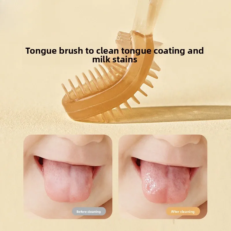 منظف الفم لحديثي الولادة بعمر 0-1 سنة - فرشاة أسنان أطفال من السيليكون، طلاء اللسان، قطعة أثرية ناعمة وآمنة لأسنان وفم الطفل