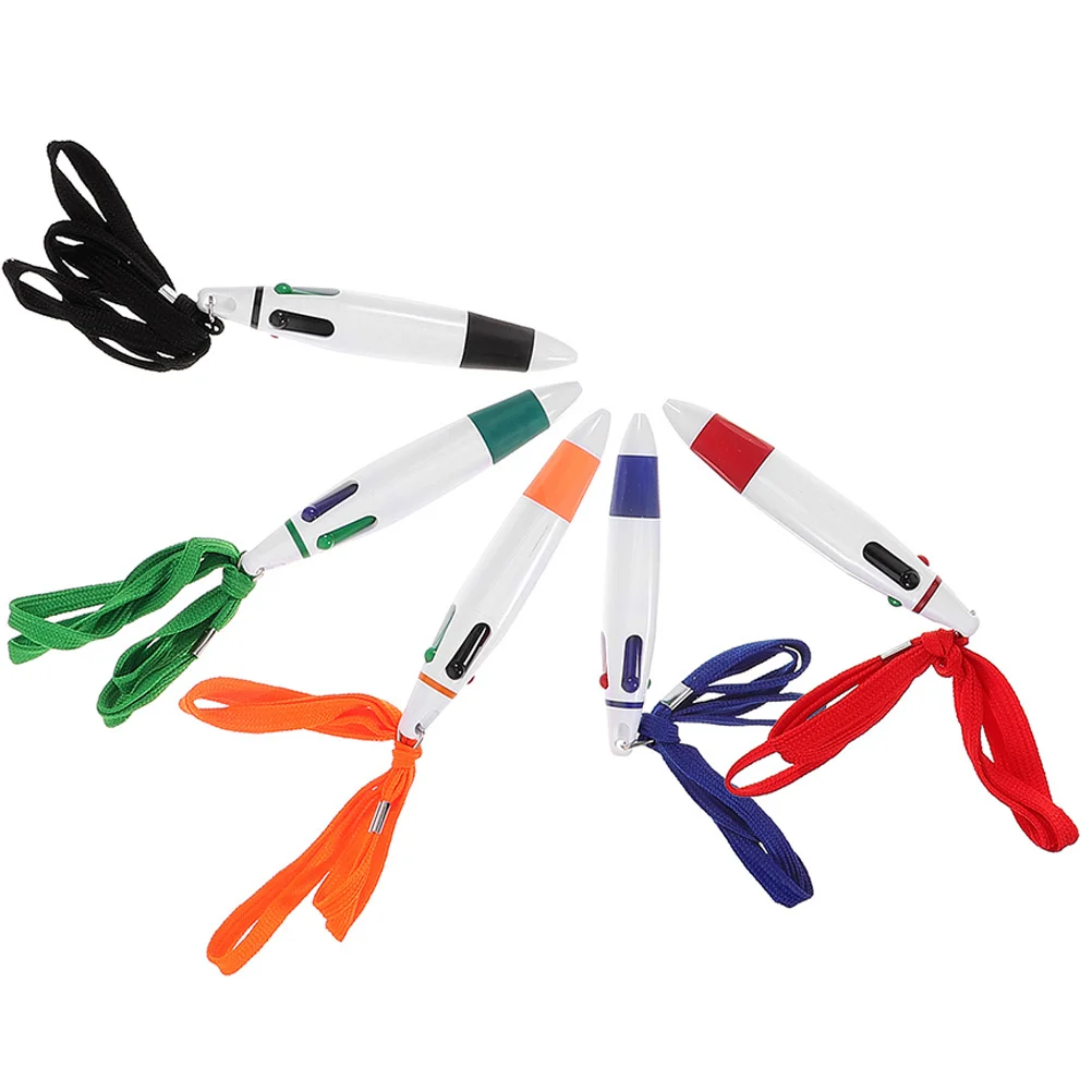 5pcs 4-Color Ballpoint Pens Retractable Neck Lanyard Writing Tool For Office Nurses Students Teachers Home School Stationery
