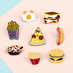 Fashion Fast Foods Enamel Pins Custom Cute French fries Pizza Hamburg Egg Brooches Lapel Badge Bag Cartoon Jewelry Gift for Kids
