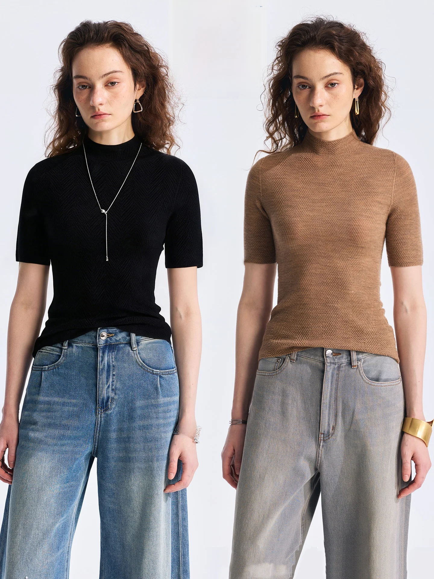 

Rightcell 100% Wool Short Sleeve Knitted Sweater Women's New Style 2026 Spring Simple High-End Feeling Top