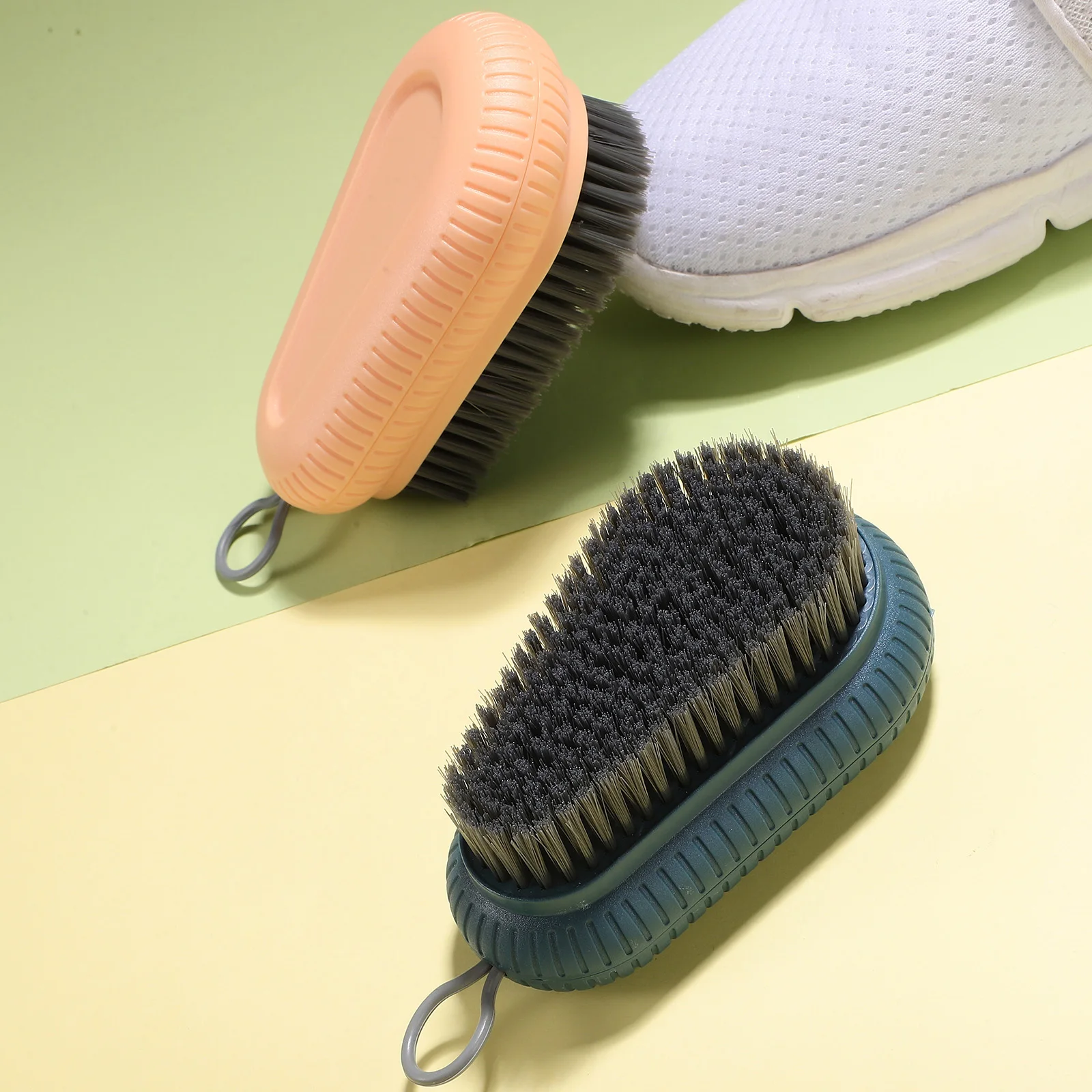 

2 pcs Laundry Brush Plastic Soft Bristles Clothes Shoes Cleaning Bathroom Kitchen Tiles Scrubber Pink
