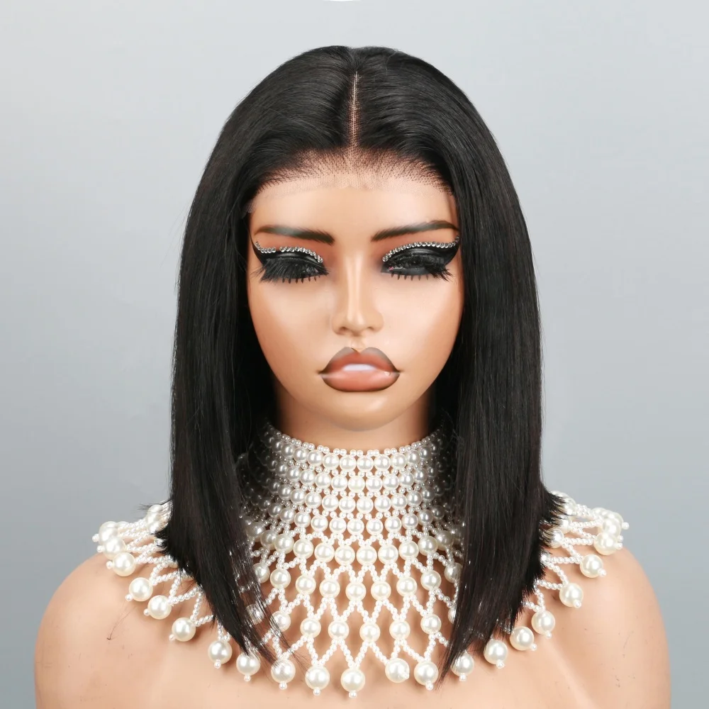 6x4 Glueless Raw Hair Vietnamese 210 Density Human Hair Lace Frontal Wigs Bone Straight Natural Black 13x4 Bob Wig Lace Front