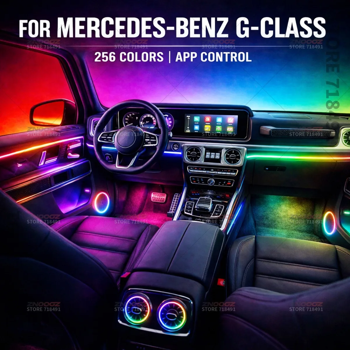 22in1 RGB Car Interior Acrylic Car Ambient Lights RGB Hidden Acrylic Strip Decoration Atmosphere Accessories For Benz G-Class