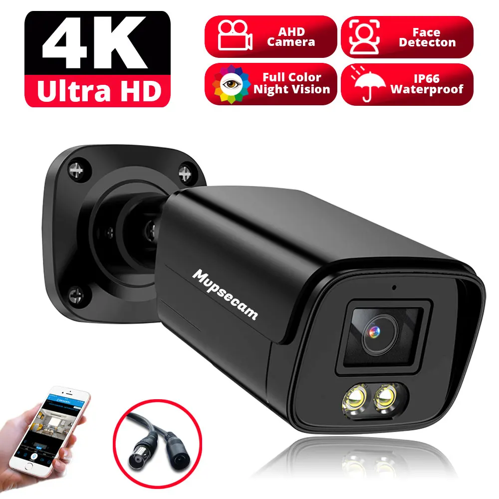 camera de bala de visao noturna para casa 8mp aprimorada 2led potencia superior 24h full color cctv ahd 4k luminoso h265 6in 1 01