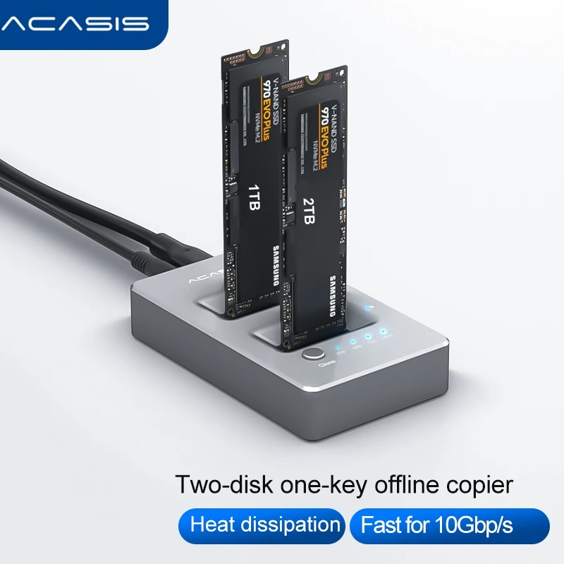 Acasis Clone Dual Bay M.2 NVME USB3.0 External Hard Driver 10Gbps Excellent Dissipation PCIE Reader for Windows/Mac/Linux Laptop