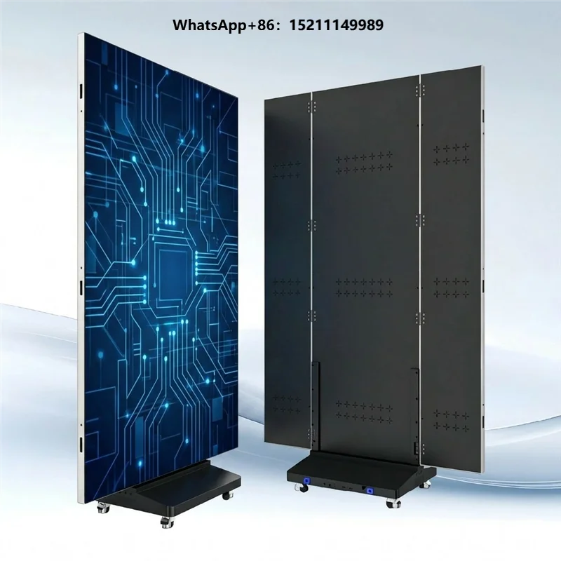 P1.538 Front Service Tri-Fold LED Poster Display Aluminum Cabinet Die-Cast Frame Indoor Advertising Screen Double Sided