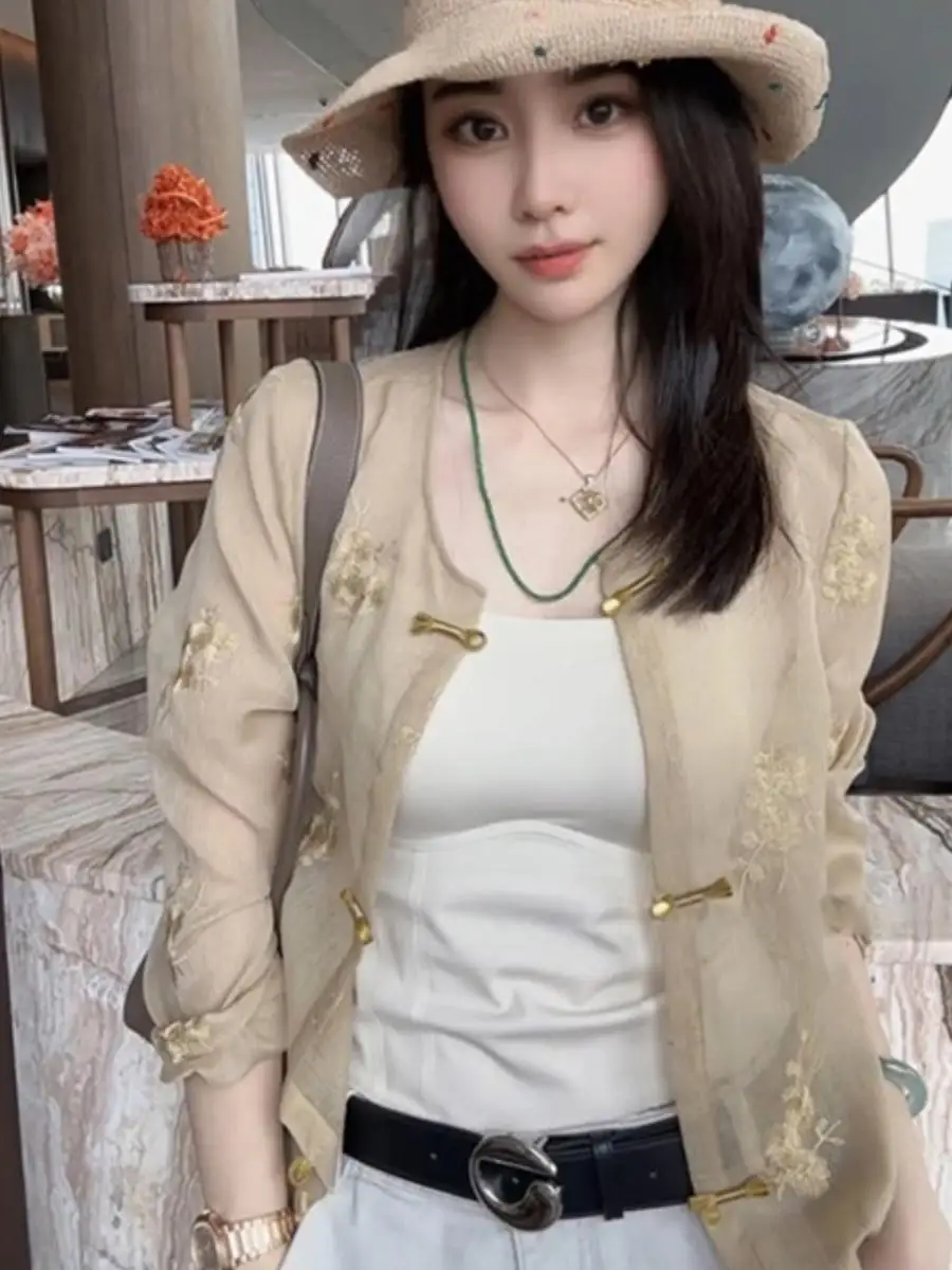 

New Chinese Style Sun Protection Shirt 2025 Women's Spring Small Size Tang Costume Unique Elegant European Organza Top