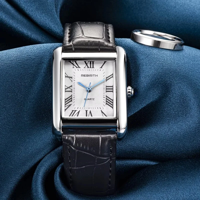 REBIRTH 002, женские кварцевые часы, модные прямоугольные повседневные роскошные часы с кожаным ремешком для девочек, женские классические женские наручные часы