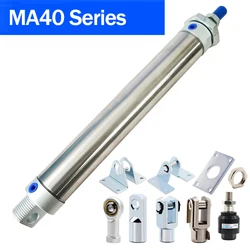 Pneumatic Air Cylinder 40MM Bore Stainless Steel Double Action Mini Round Cylinders MA40x25-CA-S MA40x50-CA-S MA40x500-CA-S