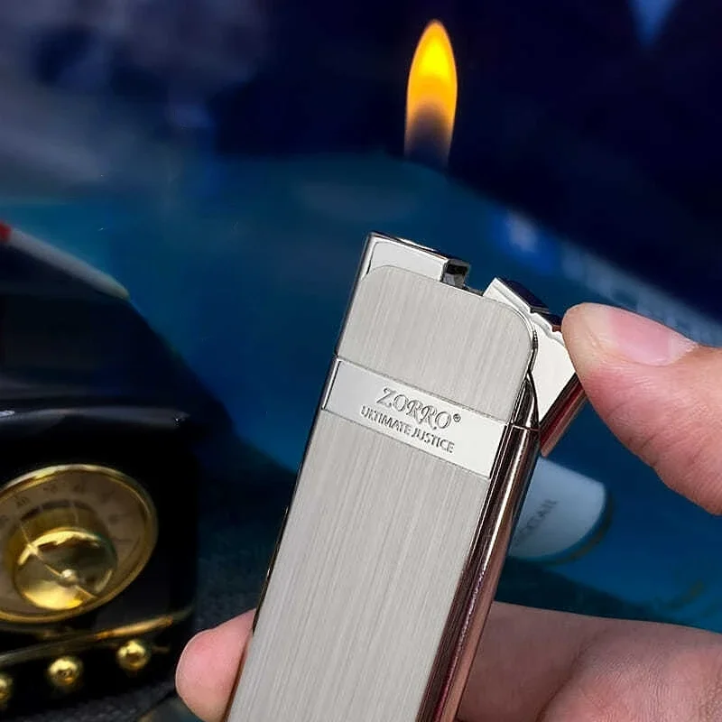 New Zorro Slim Gas Lighter Portable Compact One Touch Ignition Metal Butane Lighter Collectible Men\'s Gift Cigarette Tool