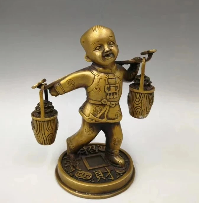 

Chinese Seiko carving pure brass fortune boy statue