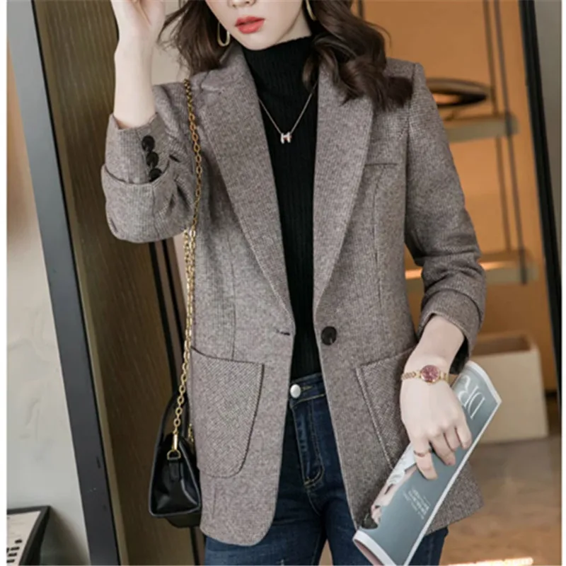 Temperament Waist Short Suit Jacket Female Spring Autumn New Fashion Suit Collar Long-Sleeve Pockets Straight Blazer Women W416