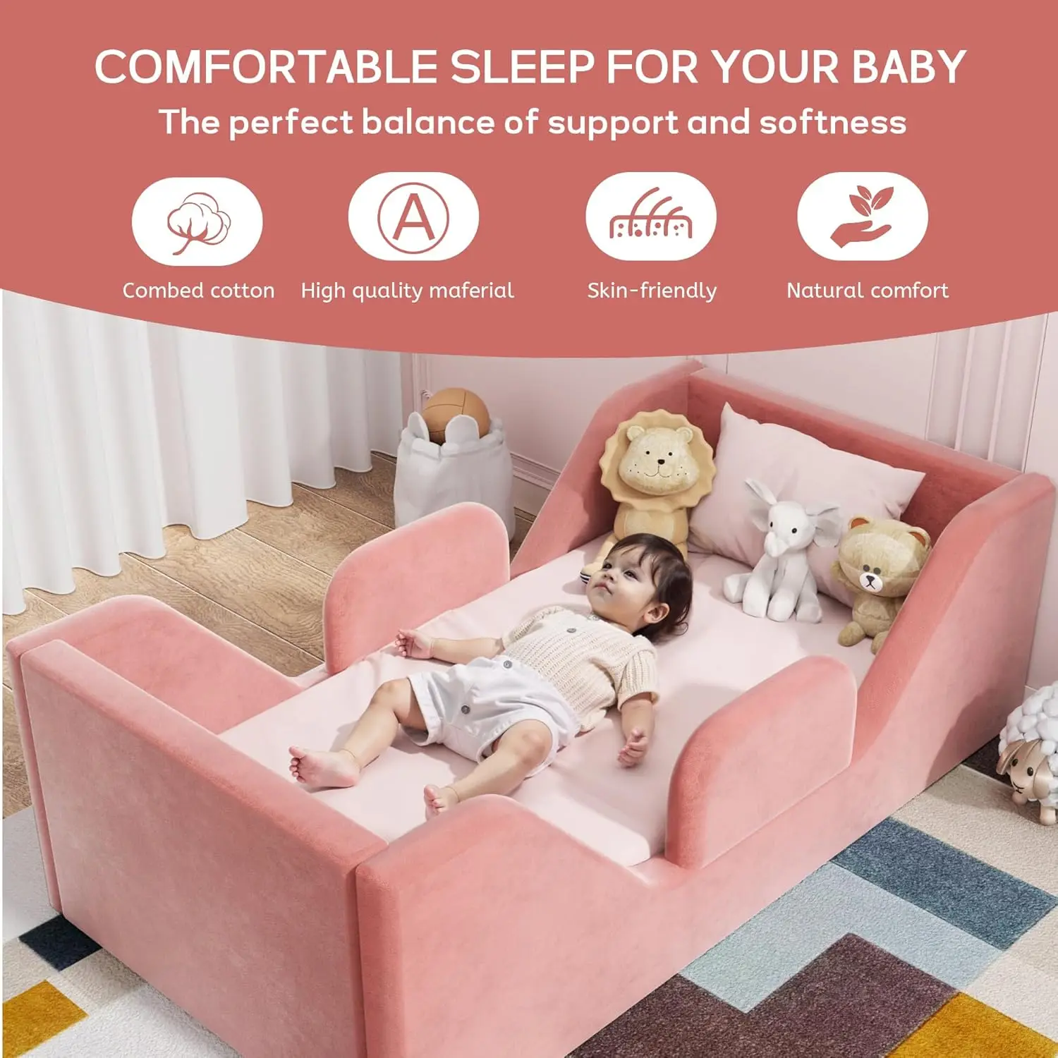 Struttura letto con guide di protezione, lettino per bambini ragazzi e ragazze di età compresa tra 2 e 6 anni, lettino standard per bambini, tessuto certificato T