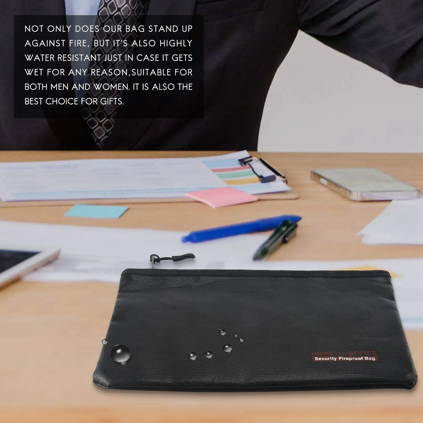 Sacos de documentos à prova de fogo, saco impermeável e à prova de fogo com zíper à prova de fogo para ipad, dinheiro, jóias, passaporte, armazenamento de documentos