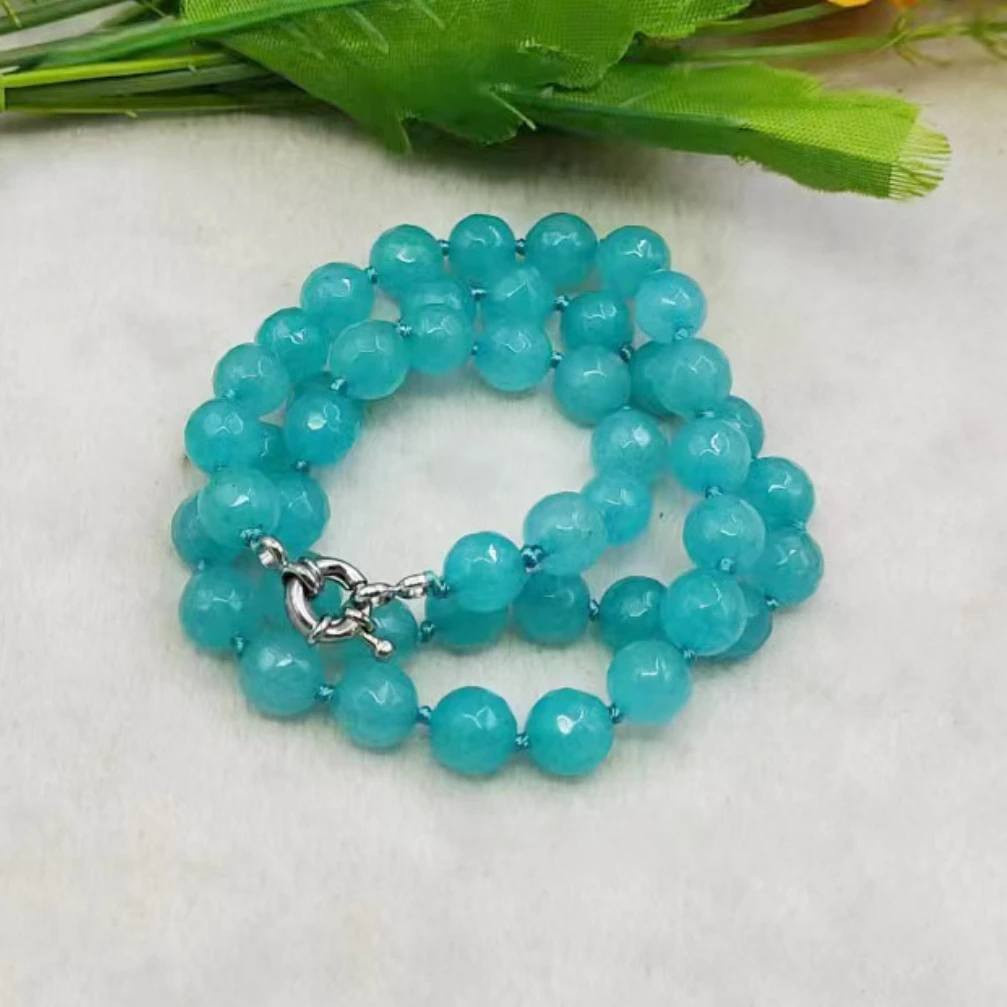 8mm Blue Brazilian Aventurine Jade Faceted Round Beads Necklace Women Girls Beads 18inch Fashion Jewelry Making Design for Women