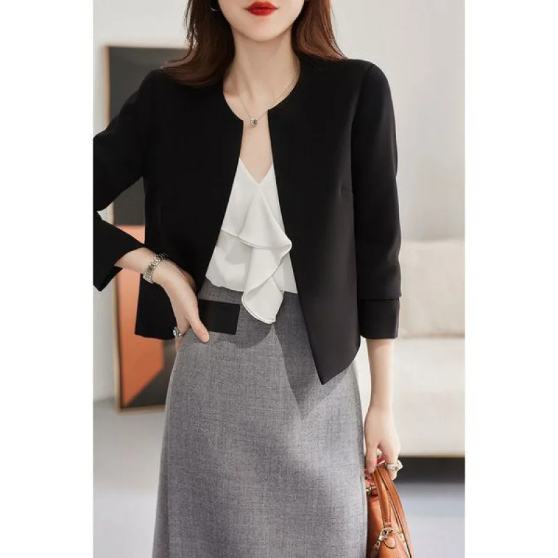 Blazer feminino de manga comprida com decote em v, simples senhora do escritório, monocromático, casacos básicos de negócios, moda clássica, casual, primavera, verão, novo